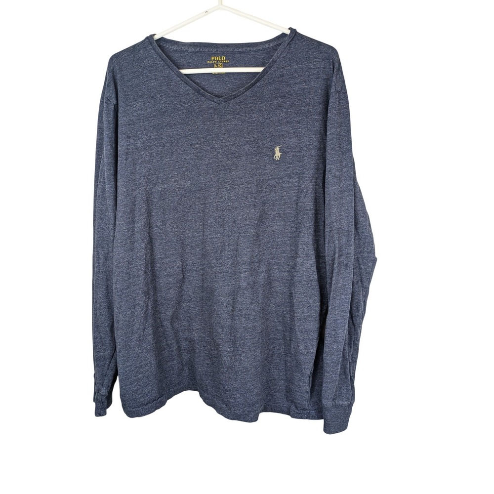 POLO RALPH LAUREN Mens‎ Long Sleeve V Neck T Shirt Blue Heather Size L